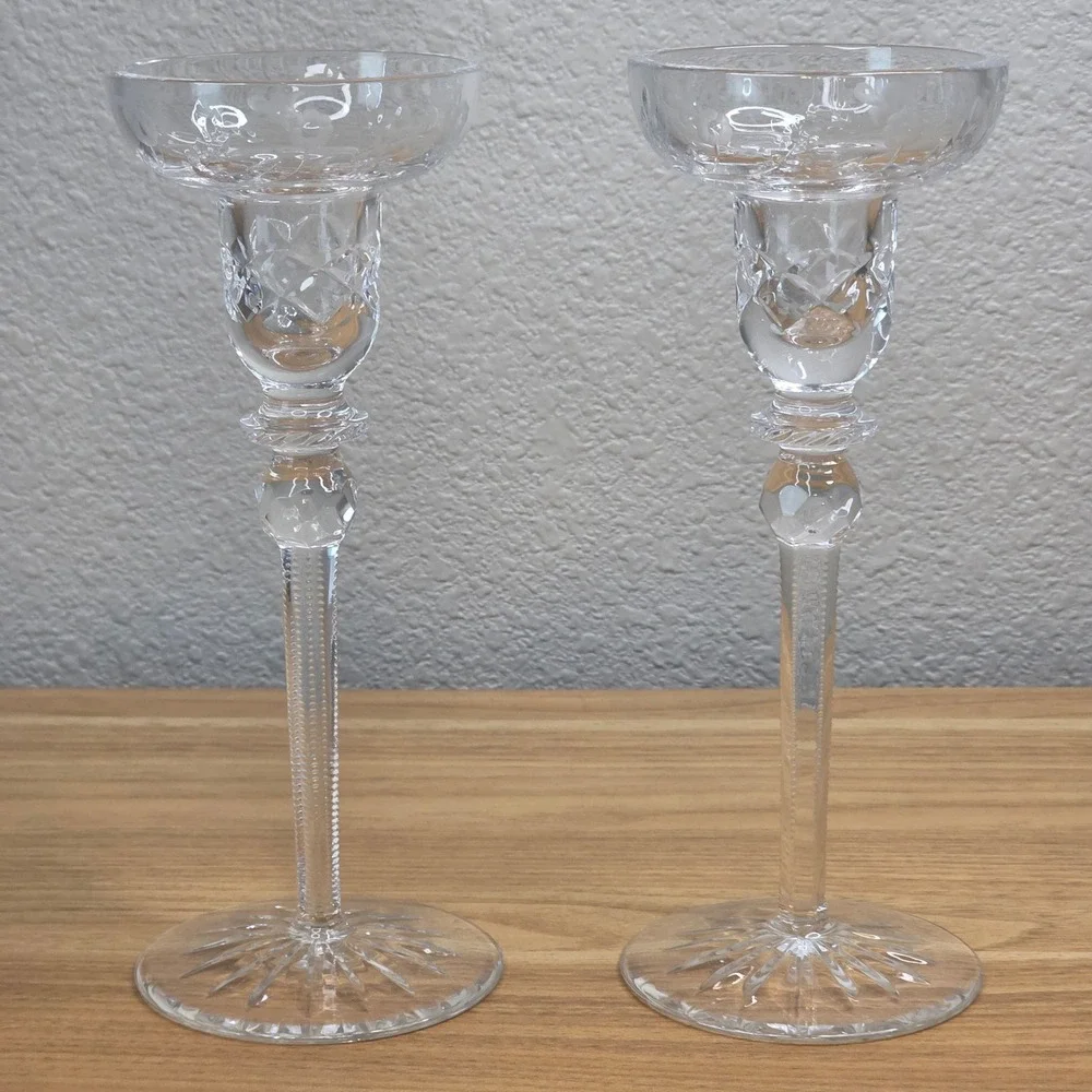 Pair of Rogaska Crystal Gallia Pattern Candlestick Holders, 8